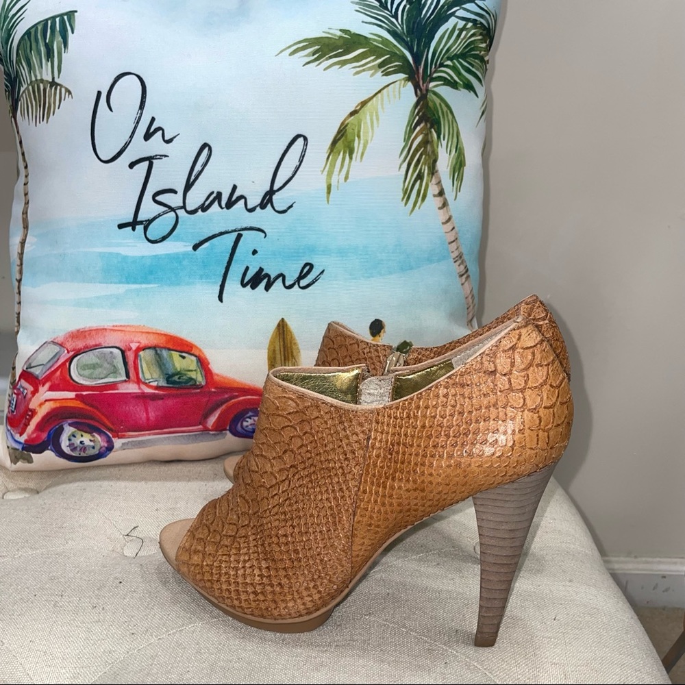 Dumond Brown Snakeskin Open Toe Ankle Boots Size 8 Excellent Condition